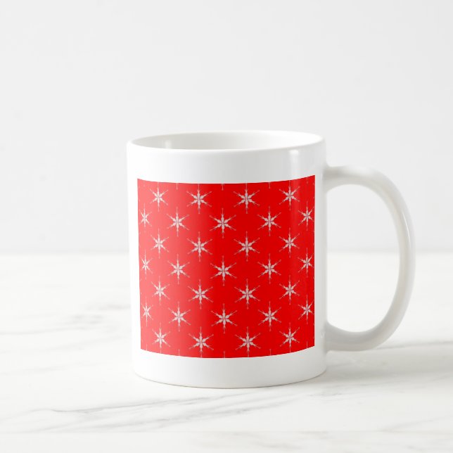 Caneca De Café Flocos De Neve De Vidro Em Fundo Vermelho (Direita)