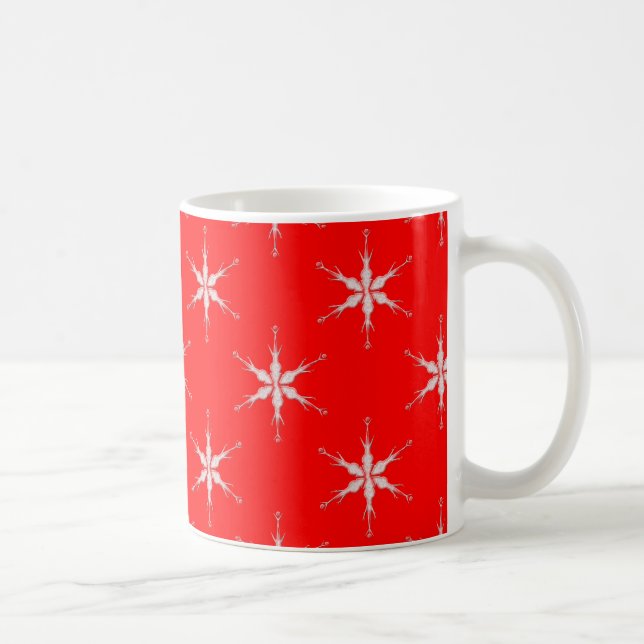 Caneca De Café Flocos De Neve De Vidro Em Fundo Vermelho (Direita)
