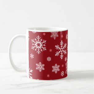 Caneca De Café Flocos de neve, decor vermelho, padrão de Natal.