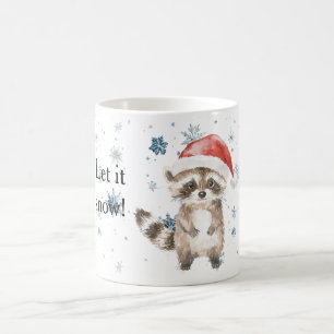 Caneca De Café Flocos de neve Deixe nevar Guaxinim Natal Chapéu V