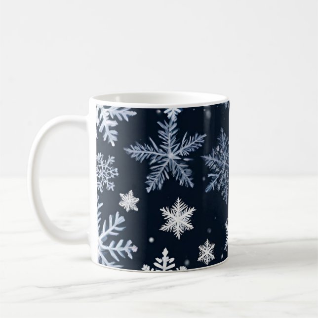 Caneca De Café Flocos de neve Design azul-de-inverno (Esquerda)