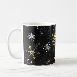 Caneca De Café Flocos de neve do Ouro Xmas em preto