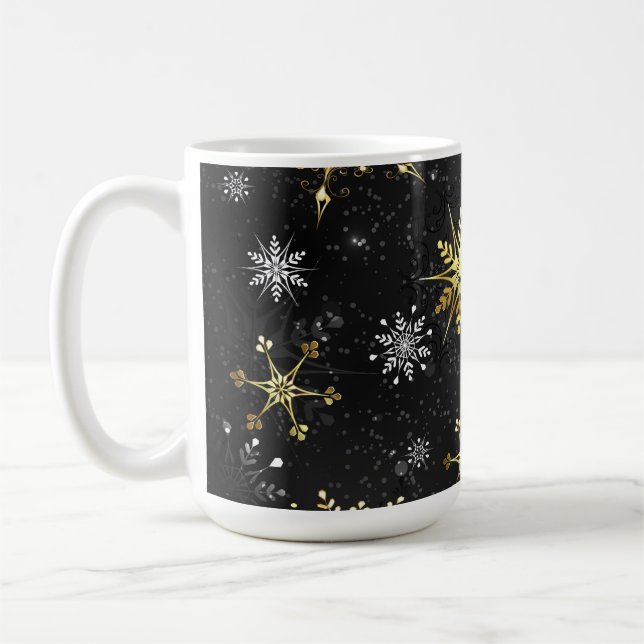 Caneca De Café Flocos de neve do Ouro Xmas em preto (Esquerda)
