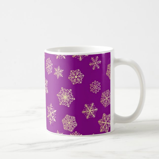Caneca De Café Flocos de neve dourados, fundo roxo (Direita)