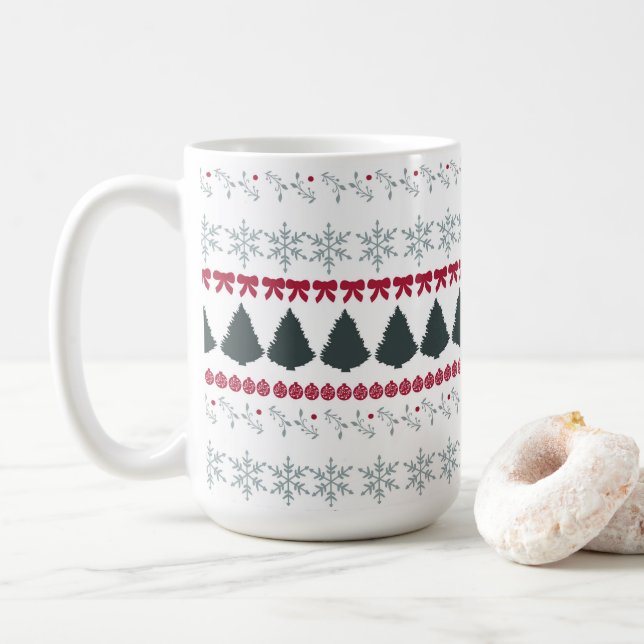 Caneca De Café Flocos de Neve e Árvores de Natal (Com Donut)