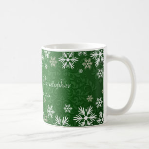 Caneca De Café Flocos de neve e casamento tema damasco verde