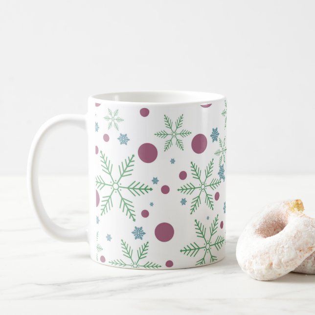 Caneca De Café Flocos de neve e padrões de Natal  (Com Donut)