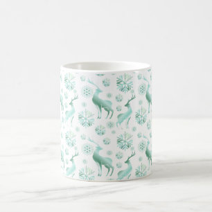 Caneca De Café Flocos de neve e renas metálicos da cerceta do