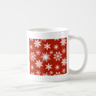 Caneca De Café Flocos de neve em branco sobre fundo vermelho
