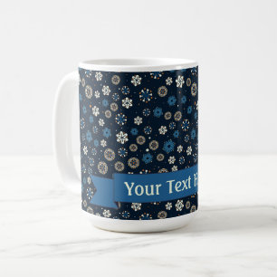 Caneca De Café Flocos de neve escandinavos brancos, cor azul Boni