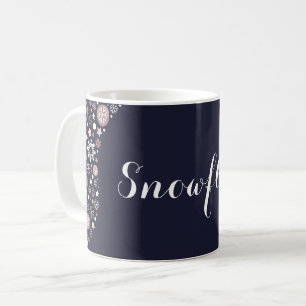 Caneca De Café Flocos de neve metálicos de inverno, rosa, de giz