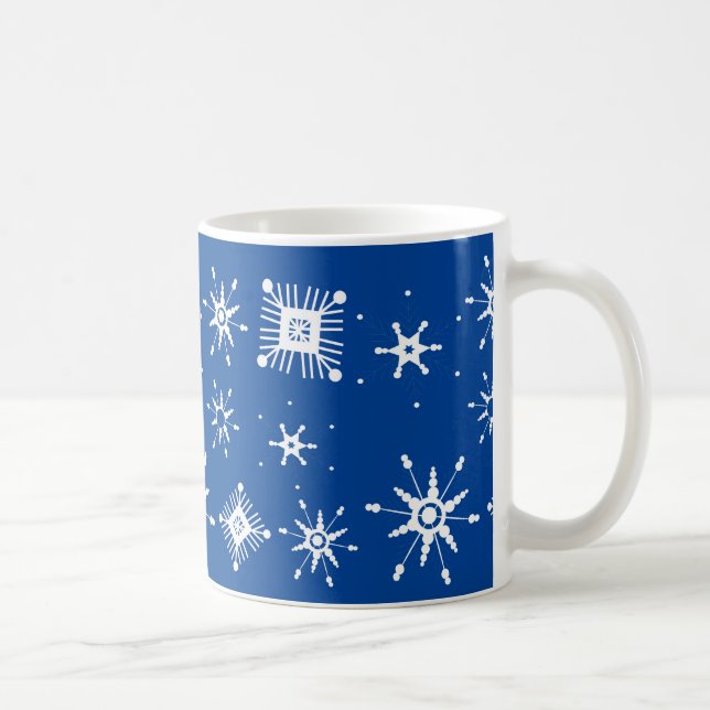 Caneca De Café Flocos de Neve Misturam Azul Geométrico (Direita)