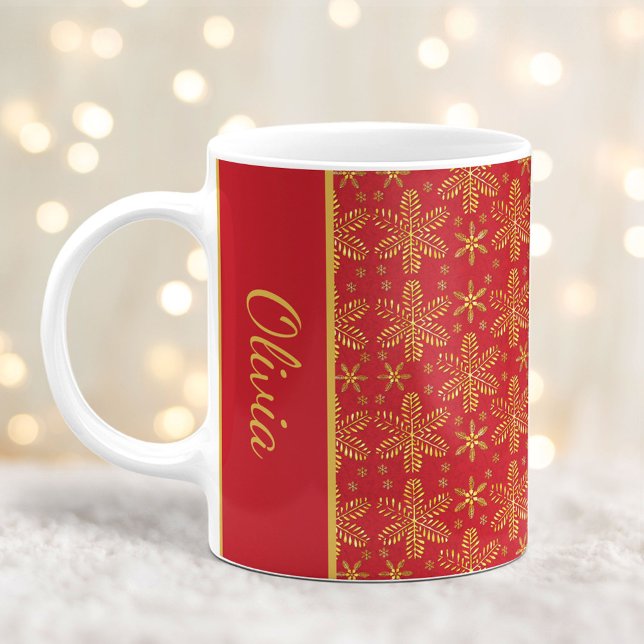 Caneca De Café Flocos de neve vermelhos e Dourados Flocos de nata (Criador carregado)