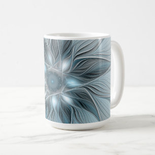 Caneca De Café Flor Abstrata Alegre Azul Cinza Fractal Floral