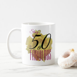 Caneca De Café Flor amarela 50 do cacto e aniversário fabuloso