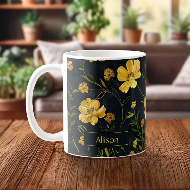 Caneca De Café Flor Amarelo-Elegante (Criador carregado)