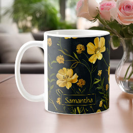 Caneca De Café Flor Amarelo-Elegante