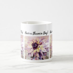 Caneca De Café Flor Amarelo Roxo Dahlia Aquarela