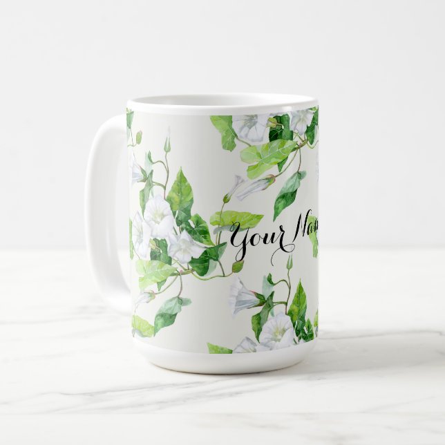 Caneca De Café Flor branca com algas encharcadas (Frente Esquerda)