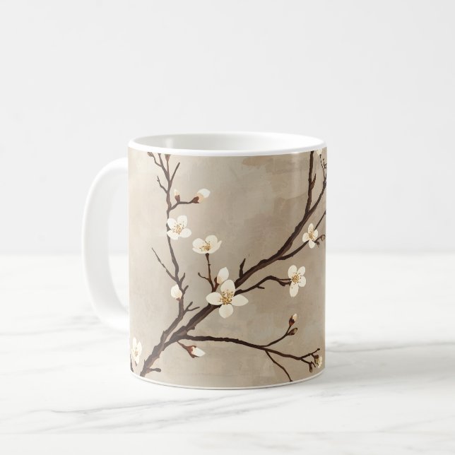 Caneca De Café Flor Branca Elegante Ramo Mínimo (Frente Esquerda)