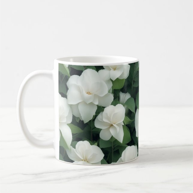 Caneca De Café Flor branco botânico verde-elegante (Esquerda)