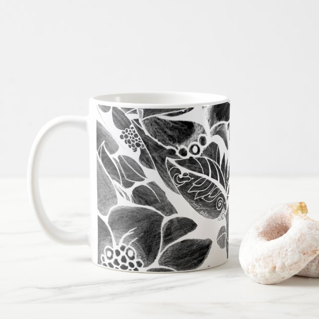 Caneca De Café Flor branco preto (Com Donut)