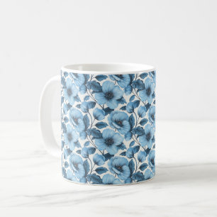 Caneca De Café Flor Chic Elegante De Cor Azul