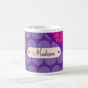 Caneca De Café Flor cor-de-rosa personalizada das bolinhas roxas