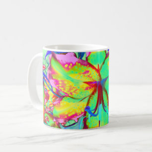 Caneca De Café Flor cor-de-rosa verde-abstrato boho legante