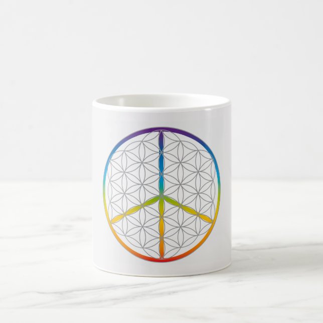 Caneca De Café Flor da Vida Design Peace + Símbolo de Amor Rainbo (Centro)