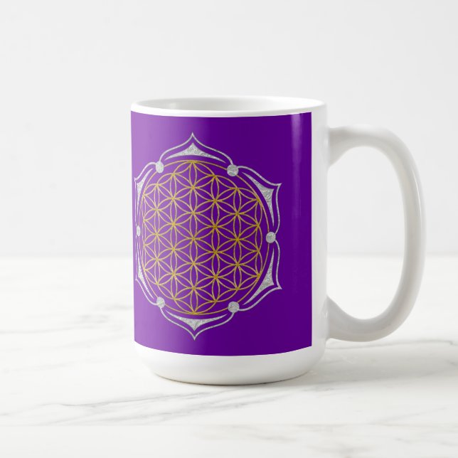 Caneca De Café Flor Da Vida - Ouro De Lotus Prata (Direita)