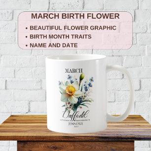 Caneca De Café Flor de Aniversário Personalizável de Março