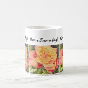 Caneca De Café Flor de Aquarela e Rosa de Pêssego