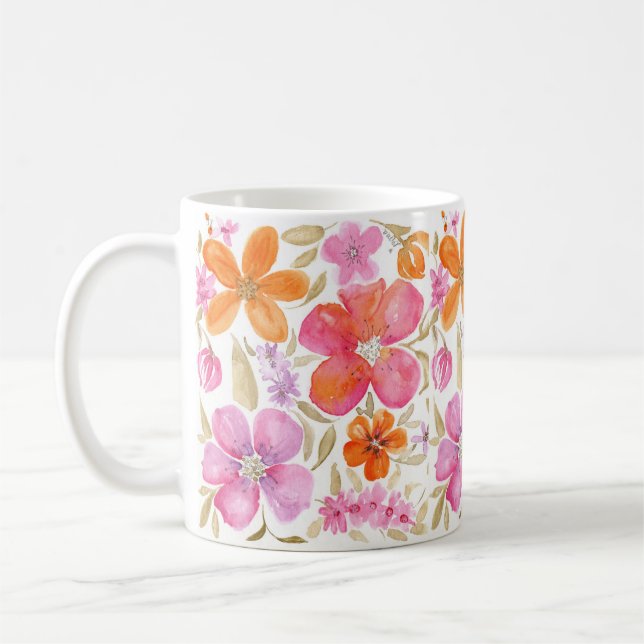 Caneca De Café Flor de Aquarela Rosa (Esquerda)