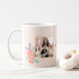 Caneca De Café Flor de Aquarela Rosa Cor-de-Coral de Foto BFF Per