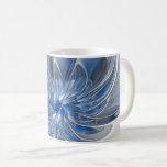 Caneca De Café Flor de Arte Fracionada com Cinza Azul abstrato<br><div class="desc">Uma flor de fantasia única com tons de azul e cinza,  abstrato e elegante. Design incomum para a sua caneca de café floral decorativa e muito mais.</div>