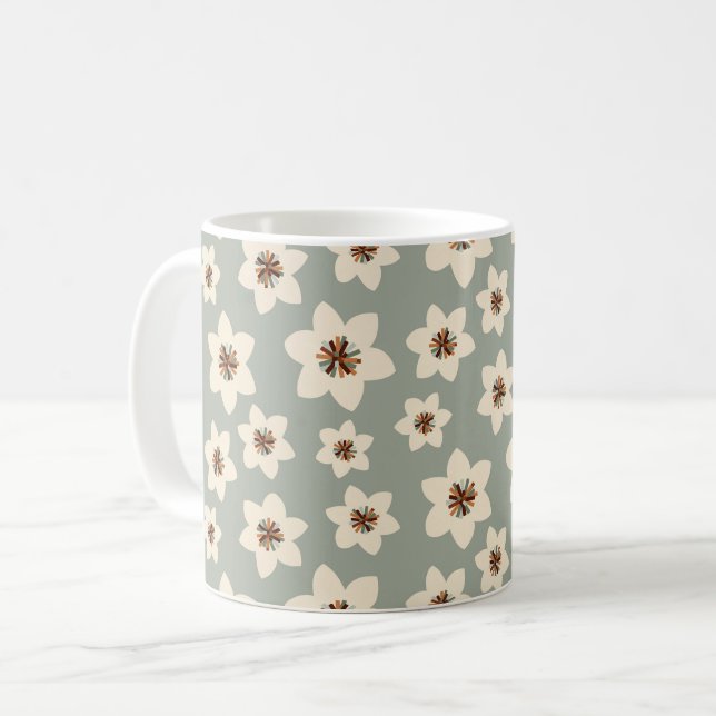 Caneca De Café Flor de Boho - fundo verde sage (Frente Esquerda)