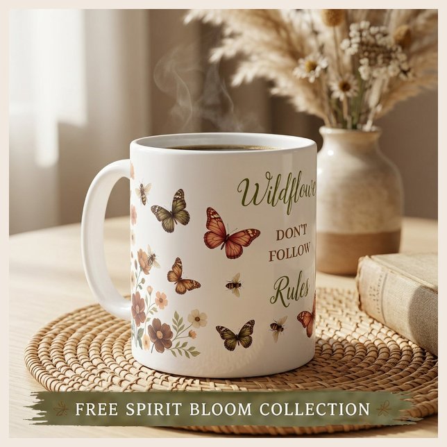 Caneca De Café Flor de campo boho floral borboleta abelha inspira (Criador carregado)