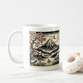 Caneca De Café Flor de Cerejeira Japonês em Xilogravura Sol Monte