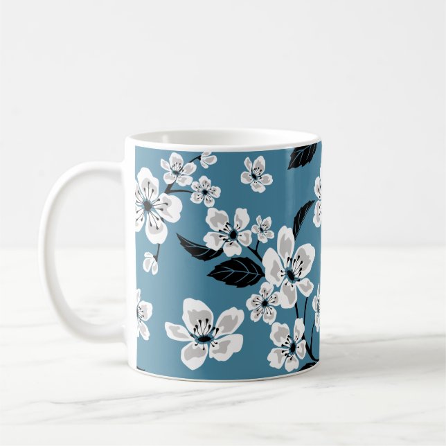 CANECA DE CAFÉ FLOR DE CEREJEIRA - SAKURA (AZUL FUMÊ) (Esquerda)