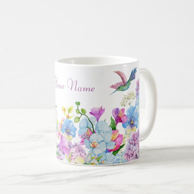 Caneca De Café Flor de Cor da Água Púrpura Azul (Frente Esquerda)