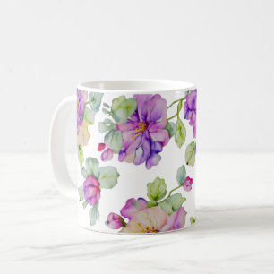 Caneca De Café Flor de cor-de-água roxa-rosa-Elegante