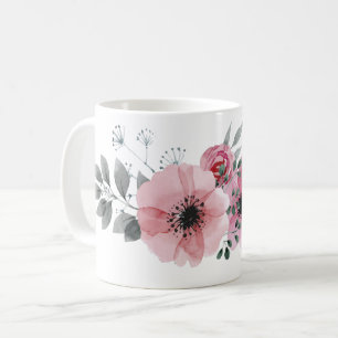 Caneca De Café Flor de cor-de-rosa de cinza elegante floral chic