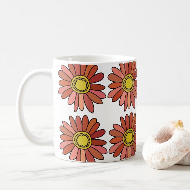 Caneca De Café Flor de Crisântemo Floral Crisântemo (Com Donut)