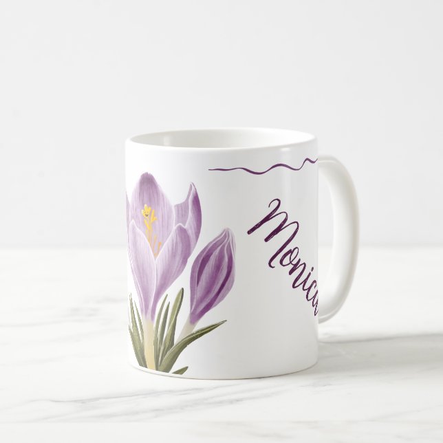 Caneca De Café Flor de Crocus Botânico de Primavera (Frente Esquerda)