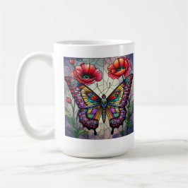Caneca De Café Flor de design de vidro colado com borboleta