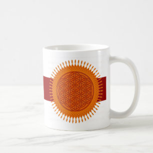Caneca De Café Flor de design vivo/ensolarado faixa vermelha es