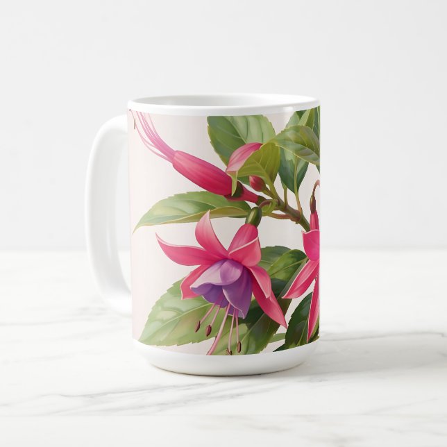 Caneca De Café Flor de fúcsia rosa vibrante (Frente Esquerda)