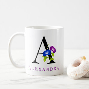 Caneca De Café Flor De Glória Da Manhã Púrpura E Azul Elegante