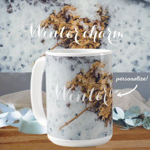 Caneca De Café Flor de Hortensia na neve